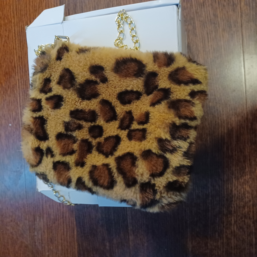 Leopard Print Faux Fur Crossbody Bag